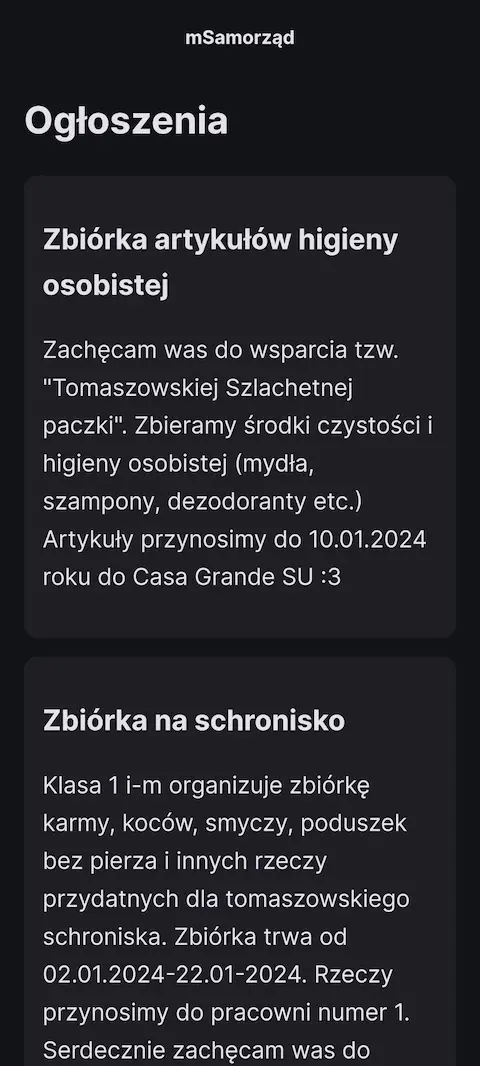 Widok ogłoszeń jako uczeń